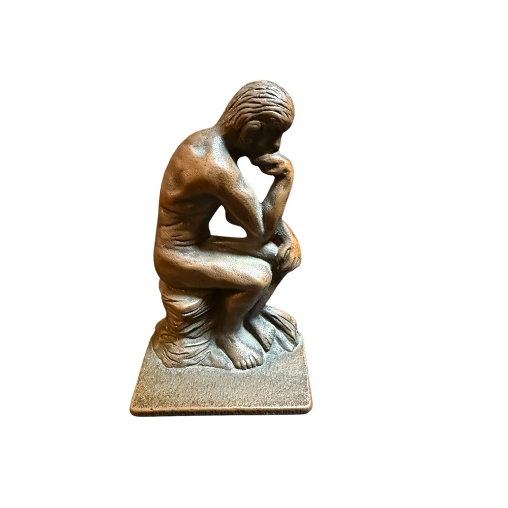 Brass Thinking Man Book End Vintage Metal Art Piece Sculpture Statue Desk Decor